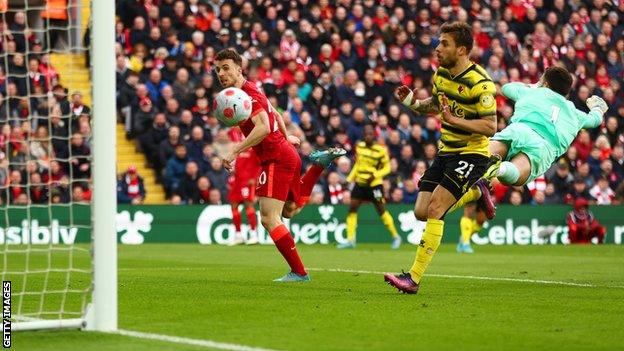 Diogo Jota heads Liverpool ahead against Watford