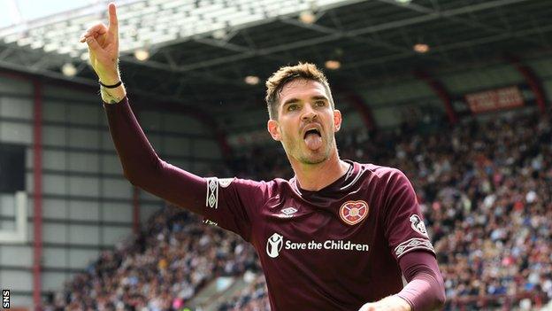 Hearts' Kyle Lafferty celebrates against Celtic