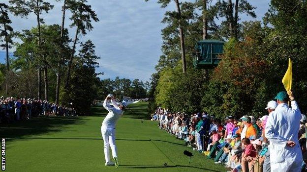 Danny Willett tees off on the 18th hole on the final round of the Masters