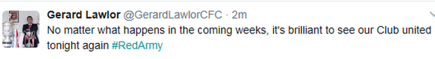 Tweet from Cliftonville chairman Gerard Lawlor