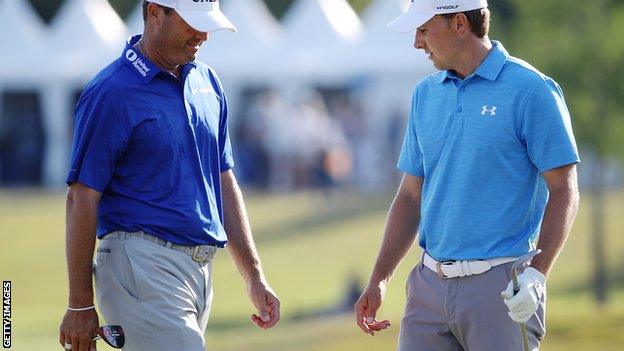 Jordan Spieth (right) with Ryan Palmer