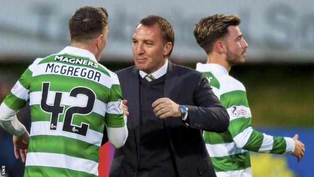 Callum McGregor, Brendan Rodgers and Patrick Roberts