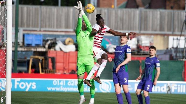 David Moyo scores for Hamilton against Dunfermline