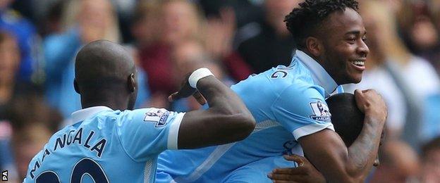 Raheem Sterling celebrates his goal for Man City