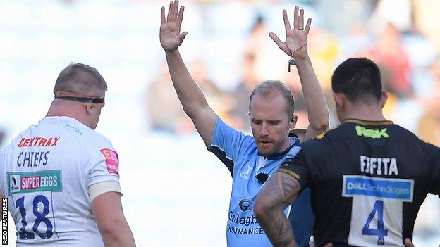 Referee Wayne Barnes sent off two members of the Wasps coaching staff during the game against Exeter