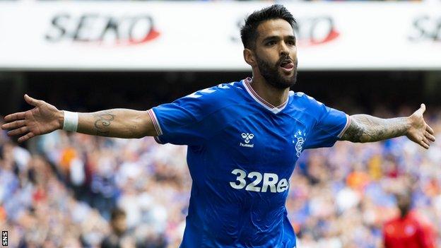 Daniel Candeias celebrates scoring for Rangers