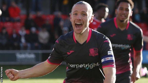 Matt Jay celebrates scoring for Exeter City