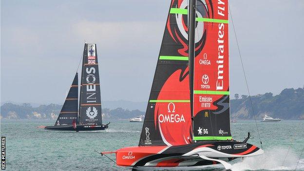 Team New Zealand (foreground) are the defending America's Cup champions that Ineos Team UK aim to beat