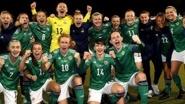 Northern Ireland players savour the win over the Faroe Islands