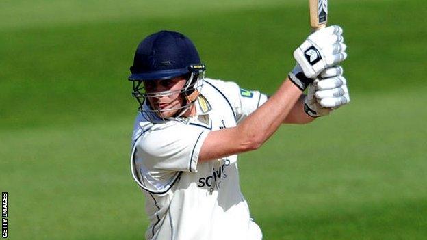 Mark Adair's dismissal for 32 was his first in first-class cricket, having been not out in both innings on his Championship debut against Somerset at Taunton last September
