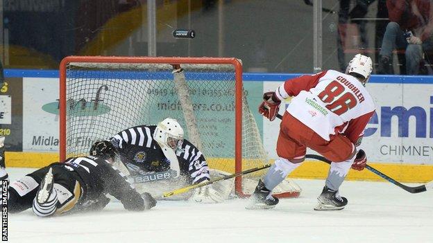 Jake Coughler scores his first goal for Devils in their win at Nottingham Panthers