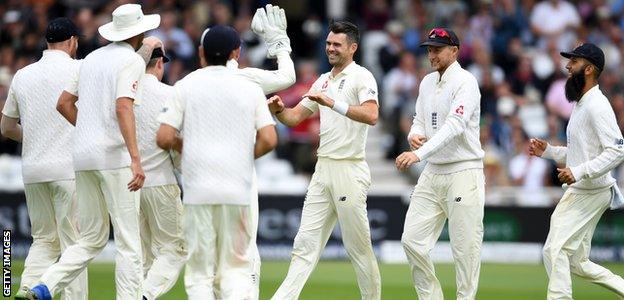 James Anderson celebrates a wicket