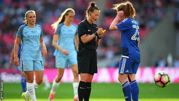 Rebecca Welch referees the 2017 Women's FA Cup final between Manchester City and Birmingham