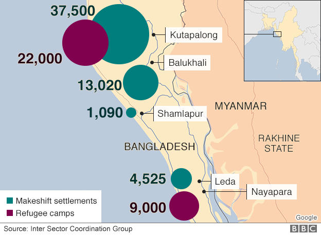 Map: Displaced people and refugees in Bangladesh