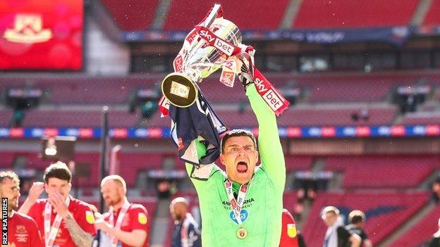 Kyle Letheren kept a clean sheet in Morecambe's play-off final win against Newport County last season