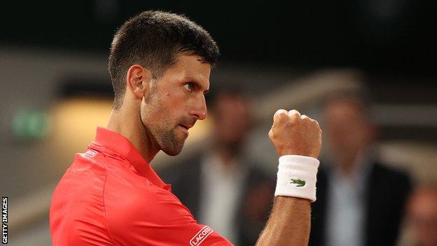 Djokovic celebrates a point against Nishioka