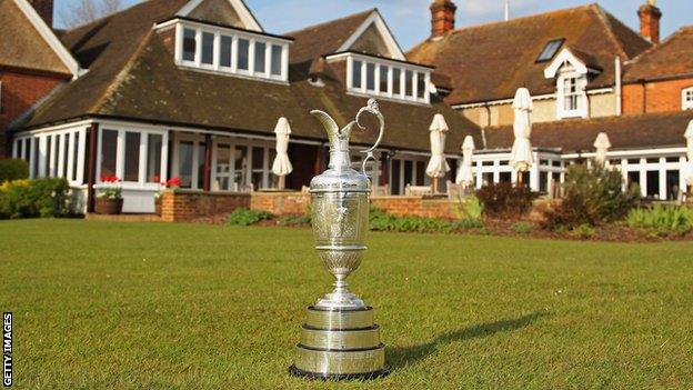 The Claret Jug outside the clubhouse at Royal St George's