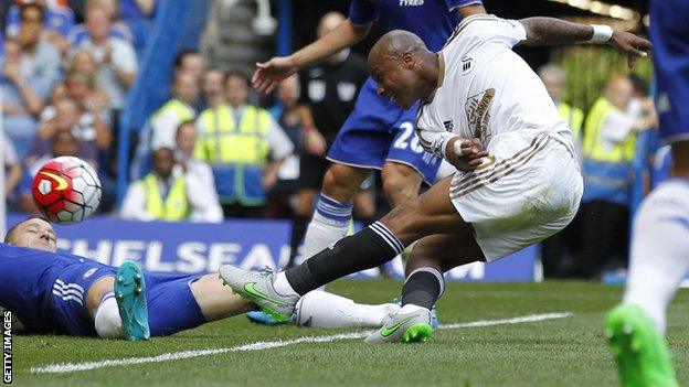 Andre Ayew scores for Swansea against Chelsea