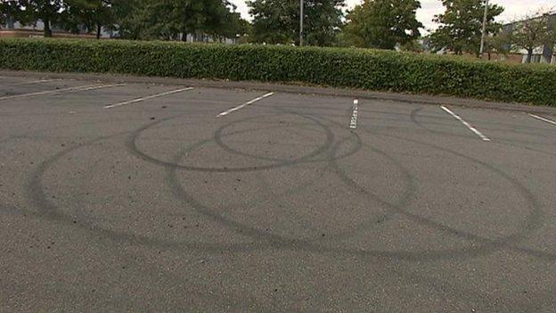 Tyre skid marks in Peterborough car park