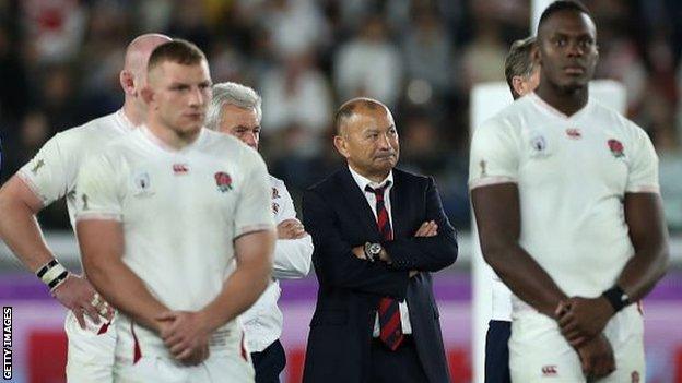 Eddie Jones (centre) guided England to the World Cup final, which they lost to South Africa