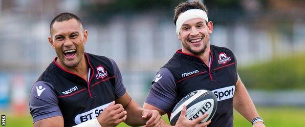 Robbie Fruean and John Hardie in Edinburgh training