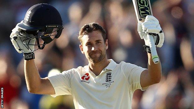 Dawid Malan celebrates his first Test century for England