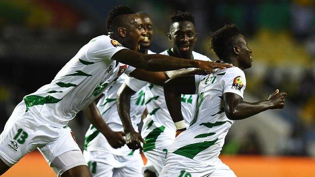 Guinea-Bissau celebrate scoring against Cameroon at the 2017 Nations Cup