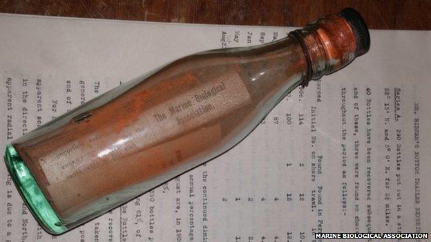 One of the bottles that was thrown into the sea between 1904 and 1906