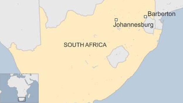 Map showing location of Barberton