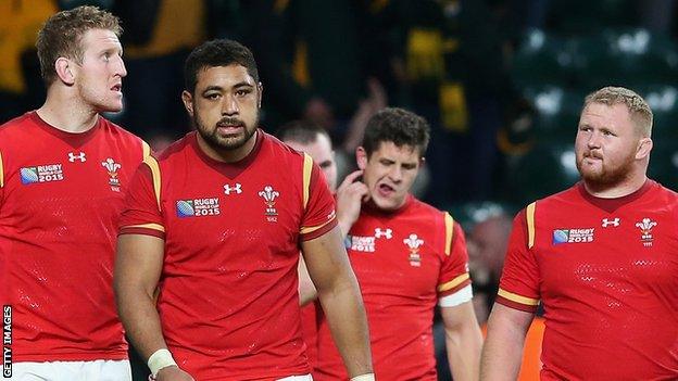 Wales players leave the field after losing their 2015 World Cup quarter-final against South Africa