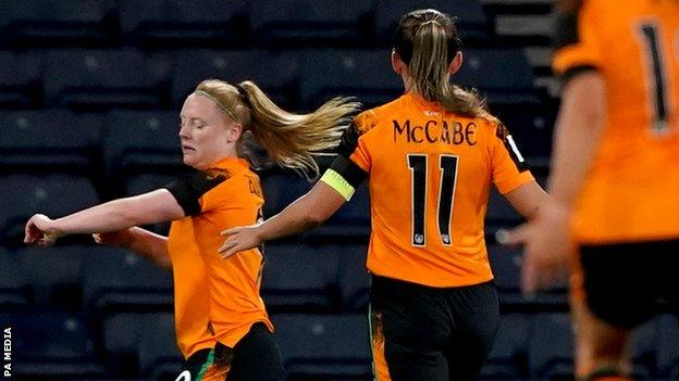 Amber Barrett celebrates scoring the winning goal for Republic of Ireland against Scotland