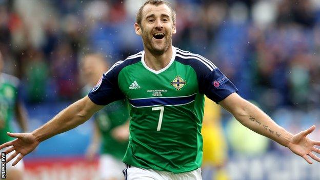 Delight for Niall McGinn after scoring for Northern Ireland against Ukraine in the Euro 2016 finals