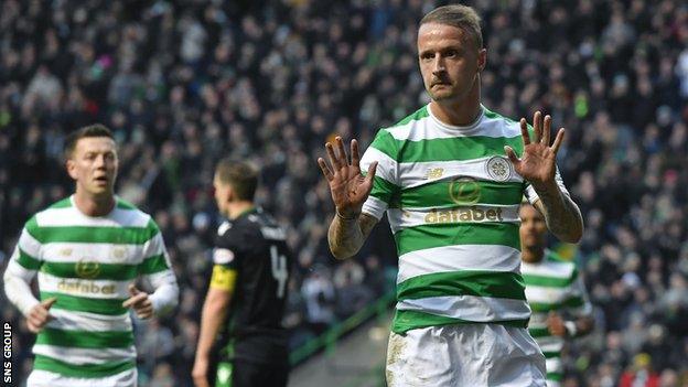 Leigh Griffiths issued a gesture of apology to the Hibs fans after scoring for the first time against his boyhood heroes and former team