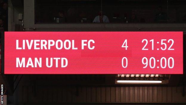 Scoreboard of Liverpool's 4-0 win against Manchester United