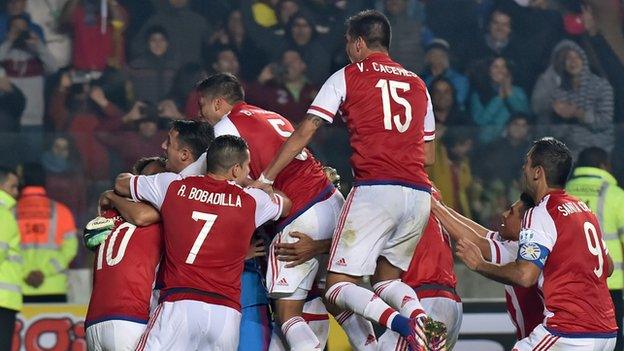 Paraguay celebrate shoot-out win