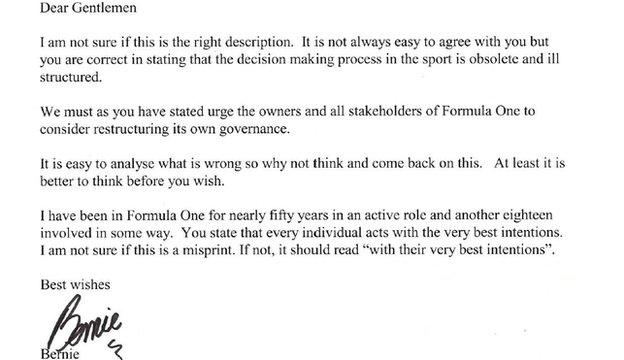 Bernie Ecclestone letter