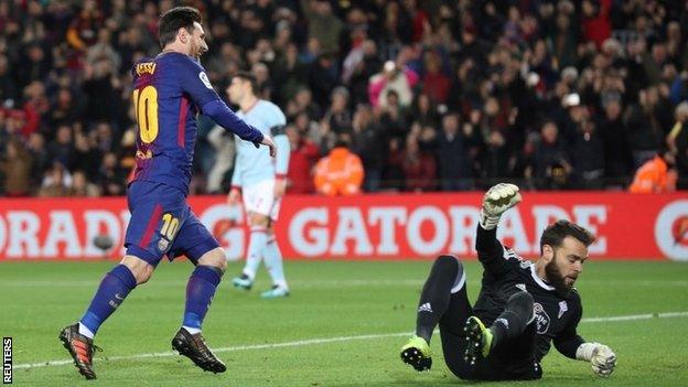 Lionel Messi scores for Barcelona against Celta Vigo