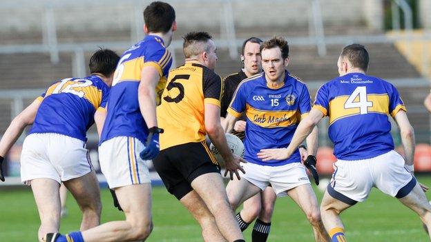 There's no way out for Ramor defender Kevin Mulvany as Maghery put on the squeeze in Sunday's quarter-final