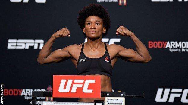 Angela Hill at weigh-in in September 2020