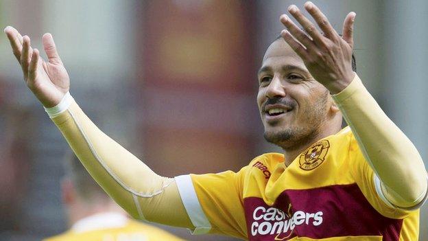 Lionel Ainsworth celebrates scoring for Motherwell