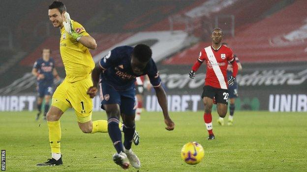 Bukayo Saka scores for Arsenal against Southampton in the Premier League