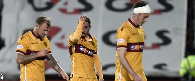 Dejection for Motherwell players Louis Moult, Scott McDonald and Ben Heneghan