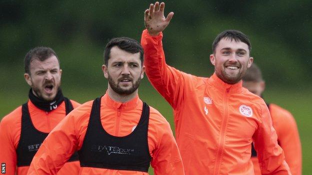 Hearts' Andy Halliday, Craig Halkett and John Souttar