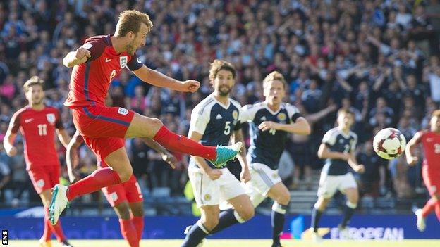 Harry Kane scores for England against Scotland