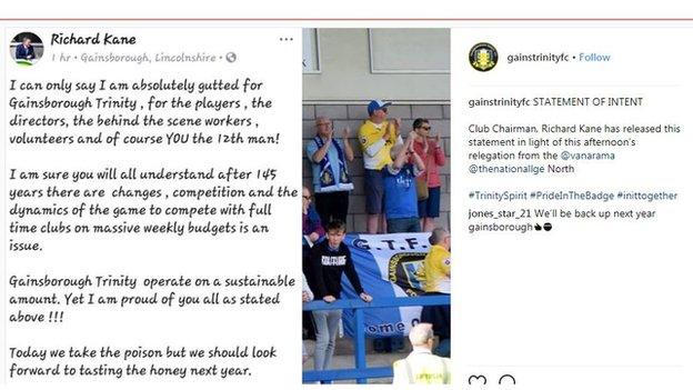 Gainsborough Trinity social media post