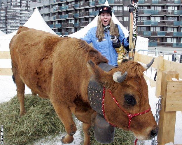 Lindsey Vonn and her cow Olympe