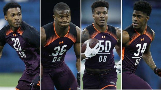 Justin Lane, Rock Ya-sin, Will Harris and Greedy Williams go through this year's Combine workout