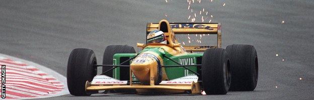 Michael Schumacher in action at the 1992 Belgian Grand Prix