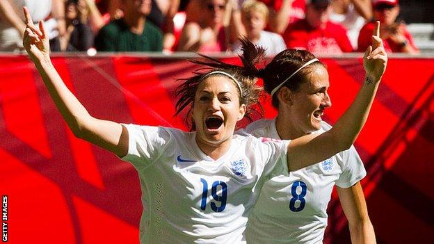 Jodie Taylor scores for England during the 2015 World Cup