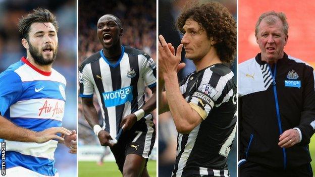 Charlie Austin, Moussa Sissoko, Fabricio Coloccini and Steve McClaren